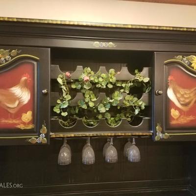 Lot-C1 2 Pc Le Coq Hand Painted Wine Bar Hutch Country Decor 82.5x60x18