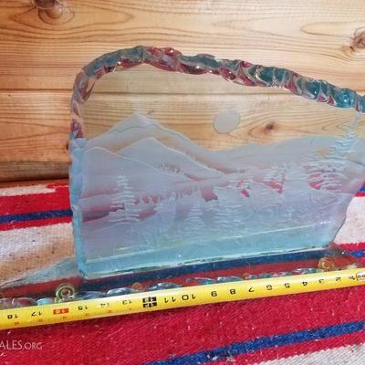 Lot-B58 Frosted Cut Glass Decorative Wolf Themed Scene 