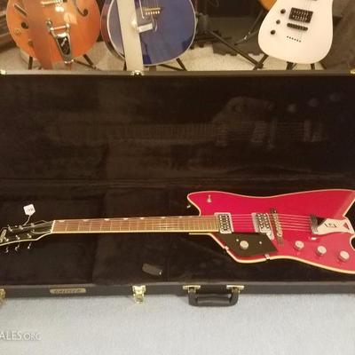 Lot-F6 Custom Left Hand Gretsch 6 String Guitar Red W/ Case Signed 