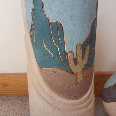 Lot A7 2 Pc Soutwest Pottery Artist Signed Decorative Vases #3