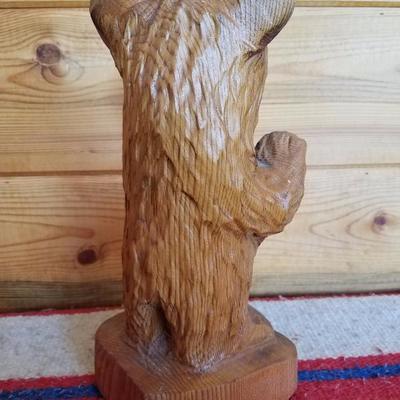 Lot-B37 Small Hand Carved Wooden Bear Stump Statue