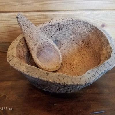 Lot-C20 2 Pc Decorative Primitive Cork Grinding Bowl 
