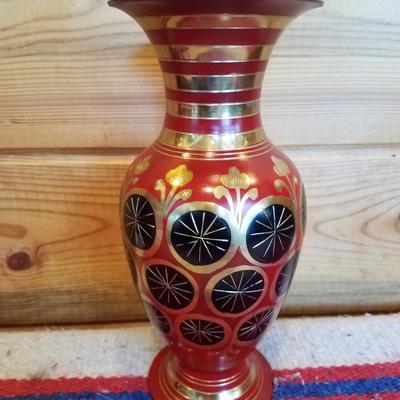 Lot-A20 Red & Black Brass Vase Made In India