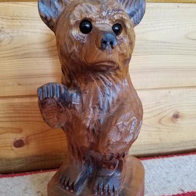 Lot-B37 Small Hand Carved Wooden Bear Stump Statue