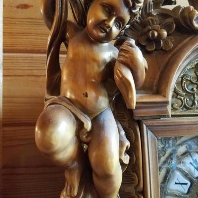 Lot-B50 Italian Wood Carved Cherub Grandfather Clock