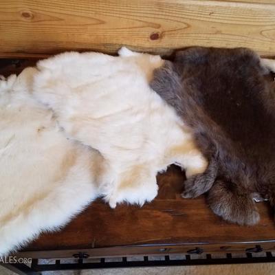 Lot-B35 5 Pc White & Brown Rabbit Fur Pelt Lot