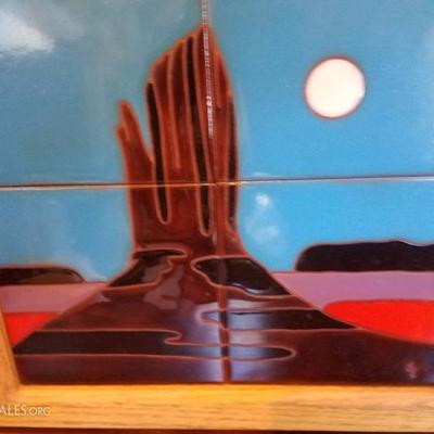 Lot-B69 4 Tile Dessert Night Tecolote SW Art Santa Fe Handpainted Dick Jupp