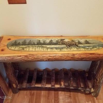 Lot-C8 Rustic Hand Painted Log Hall Table Woodland Design