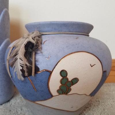 A4 2 Pc Southwest Pottery Artist Signed Decorative Vases