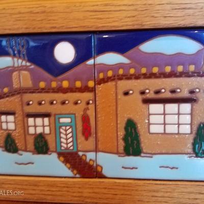 Lot-B68 2 Tile Tecolote Southwestern Art Santa Fe Handpainted Dick Jupp Design