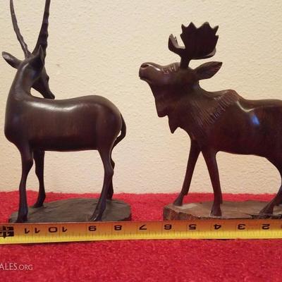 Lot-C16 2 Pc Carved Ironwood Figures Gazelle & Moose