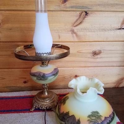Lot-B44 Vintage Hand Painted Fenton Gone W/ the Wind Hurricane Lamp