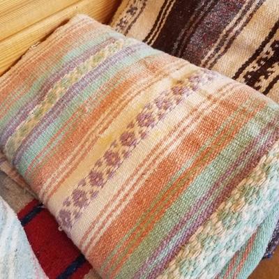 Lot-E4 Lot of 5 Mixed Multi-Colored Mexican Serape Woven Blankets