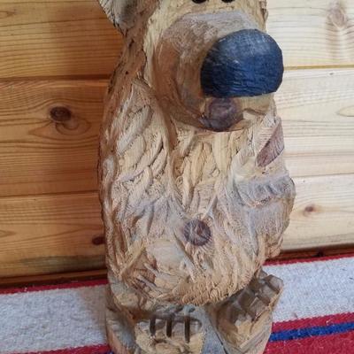 Lot-B38 Full Body Wooden Carved Bear Stump Decor