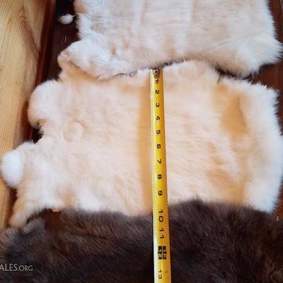 Lot-B35 5 Pc White & Brown Rabbit Fur Pelt Lot