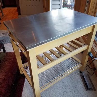 Lot-B2 2 Drawer Rolling Stainless Steel Top Kitchen Island Bar Utility Cart