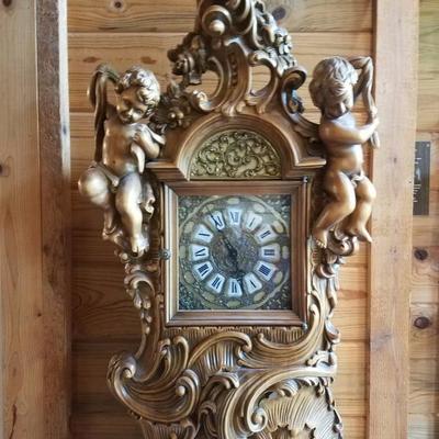 Lot-B50 Italian Wood Carved Cherub Grandfather Clock