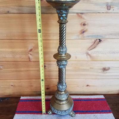 Lot-B47 Antique 3 Tier Solid Brass Footed Candle Holder Gothic Church