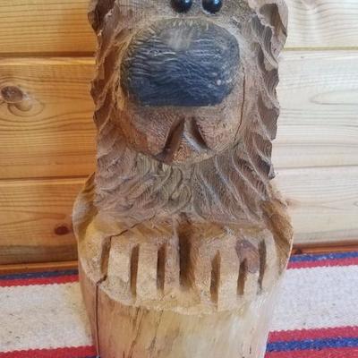 Lot-A25 Decorative Wood Carved Bear Stump #2
