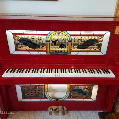 Lot-B31 Light up Rock 'n Roll Mozelle's Stained Glass Player Piano w/ Rolls