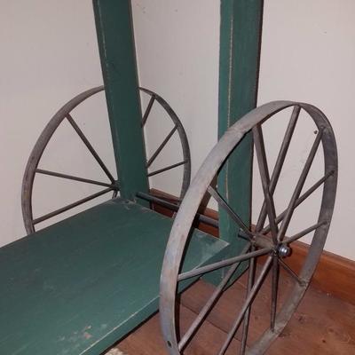 Lot-D12 Vintage Green Rolling Bar Cart Painted Wood