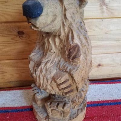 Lot-B38 Full Body Wooden Carved Bear Stump Decor