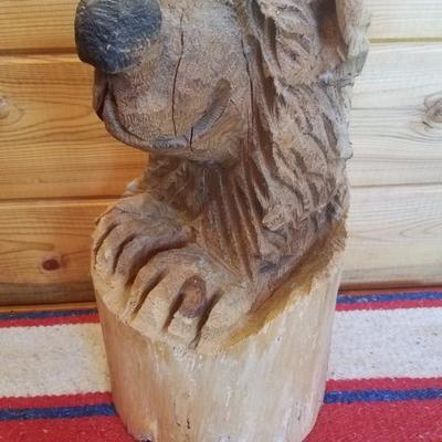 Lot-A24 Decorative Wood Carved Bear Stump #1