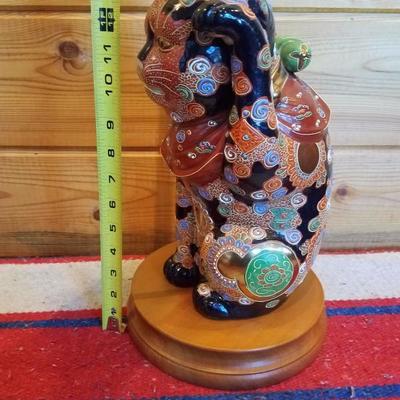 Lot-A14 Asian Porcelain Lucky Cat w/ Stand Andrea by Sadek
