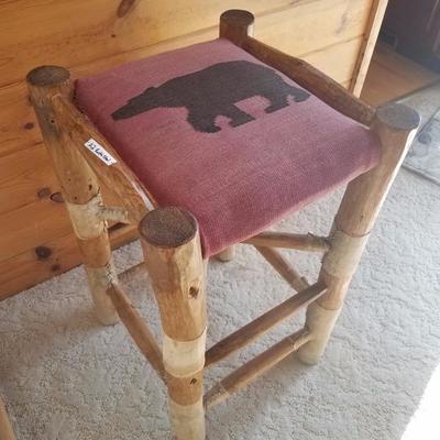 Lot A2 Single Rustic Log Bar Stool Fabric Covered Bear Print