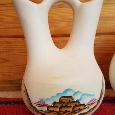 Lot-B48 2 Pc Southwest Pottery Wedding Vase Mix Lot