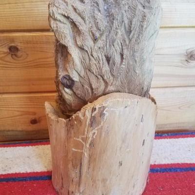 Lot-A25 Decorative Wood Carved Bear Stump #2