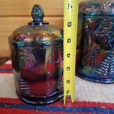 Lot-B14 4 Pc Indiana Carnival Glass Iridescent Harvest Grape Canister Jars