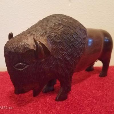 Lot-C14 Carved Ironwood Buffalo Figure 