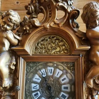 Lot-B50 Italian Wood Carved Cherub Grandfather Clock