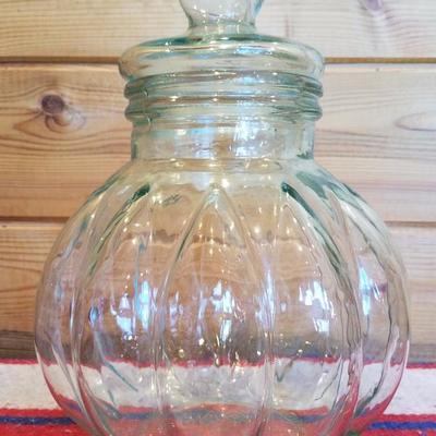 Lot-A13 Large Round Clear Glass Pot Belly Cookie Jar W/ Lid