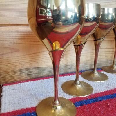 Lot-B7 8 Pc Brass Goblet Set Made in India 