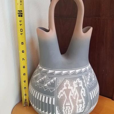 Lot-A10 Vintage Signed Handmade Southwest Pottery Wedding Vase