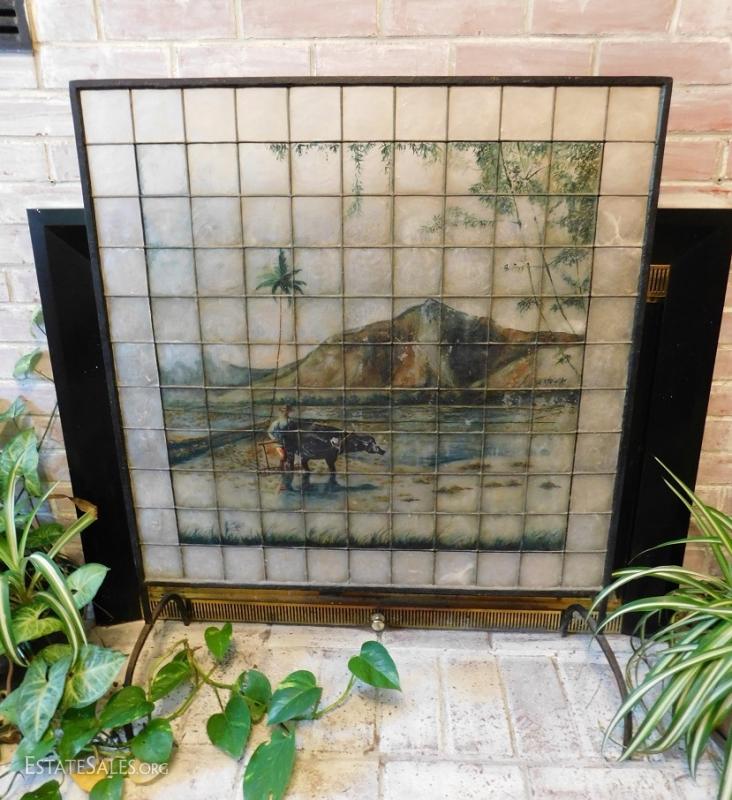 Oriental Painted Shell Privacy or Fire Screen