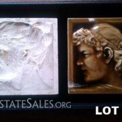 LOT 3 - VINTAGE ISAAC BROOME PORTRAIT TILES IN AMBER GLAZE CIRCA 1900s