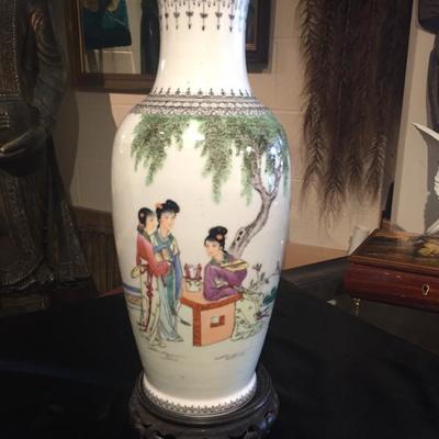 Pair Porcelain Oriental Scenery Vases