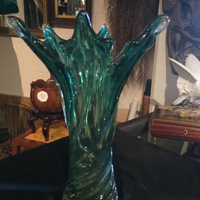 Green Glass Twisting Vase