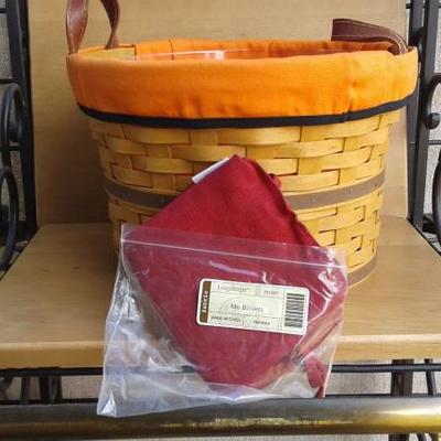 Lot #2 - BOO! Medium Bushel Basket, Leather Handles, Two Liners and Protector