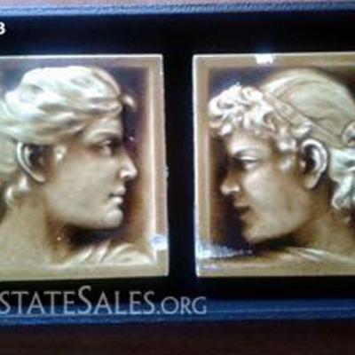 LOT 3 - VINTAGE ISAAC BROOME PORTRAIT TILES IN AMBER GLAZE CIRCA 1900s