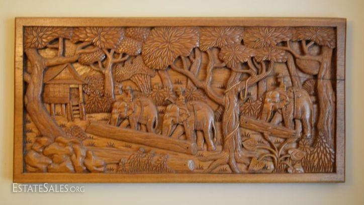 Asian Elephant Wood Carving Wall Hanging Estatesales Org