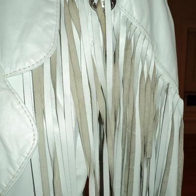 Vintage Amazing western white leather Jacket fringes/metal silver hardware 