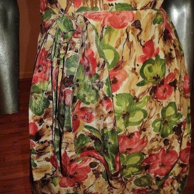 Vtg painted print wiggle beaded sequin semi wrap dress side tie 