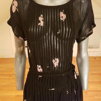 Vtg 1960's Albert Nipon silk floral painted skirt ensemble  w/Scarf 
