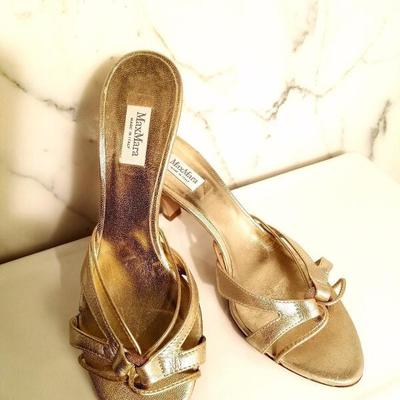 Vintage Max Mara  Runway Gold leather heeled mules open back 