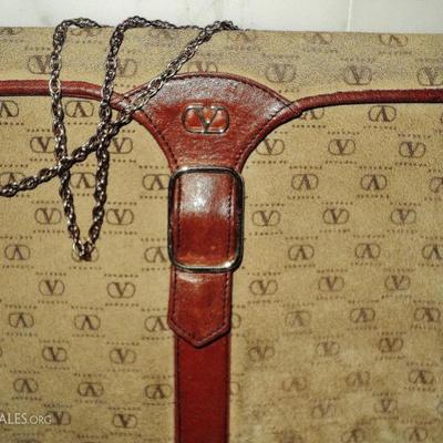 Vtg Iconic Valentino purse suede leather chain handle metal hardware