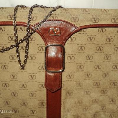 Vtg Iconic Valentino purse suede leather chain handle metal hardware